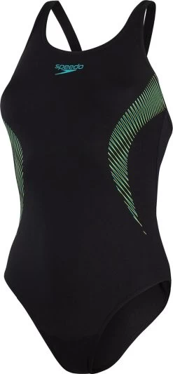 Speedo Placement Muscleback Badpak Dames - Zwart / Groen - Maat 34