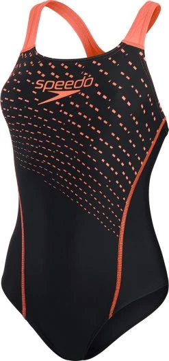 Speedo Medley Logo 1 Piece Dames - Zwart / Rood - Maat 44