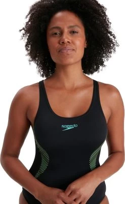 Speedo Placement Muscleback Badpak Dames - Zwart / Groen - Maat 34 -Water Sport Verkoop 740x1200